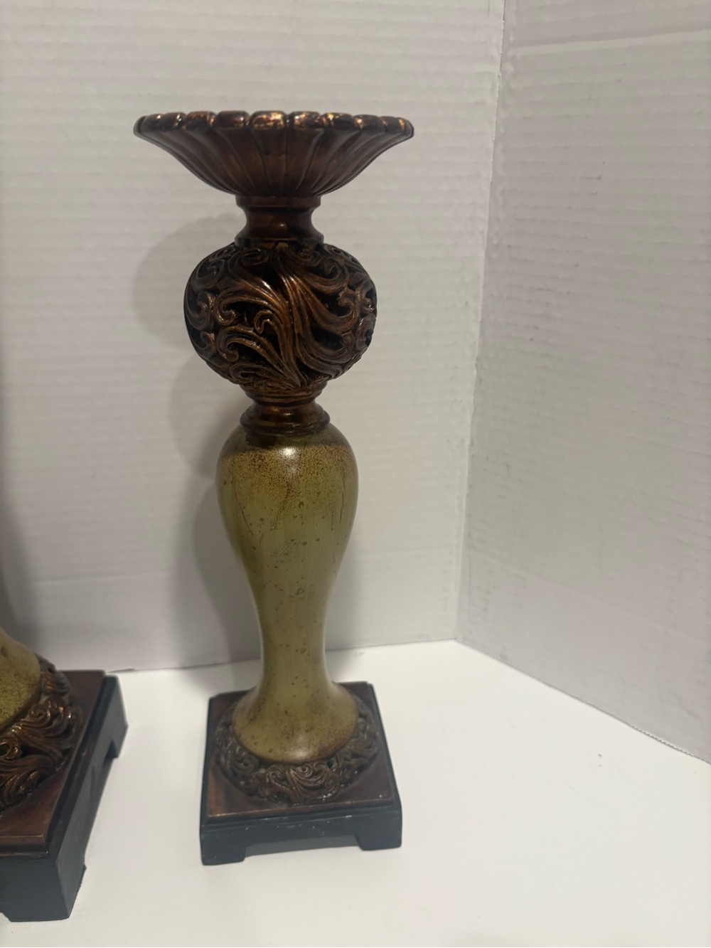 Decorative Green and Bronze Ornate Candle Holders - Picture 8 of 9
